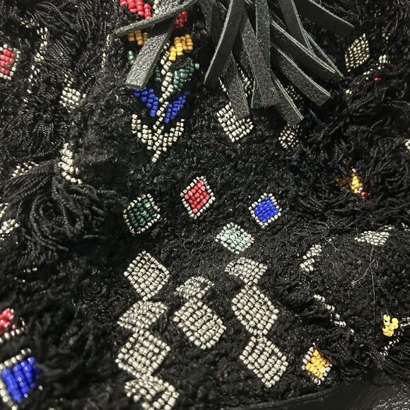 Ibban for Anthropologie Jack beaded leather and fringed purse bag, Boho - Picture 4 of 9